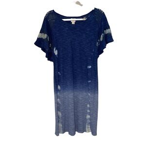 Chico’s blue ombré tie dye midi/maxi dress with eyelet short sleeve. Size (1P) 8